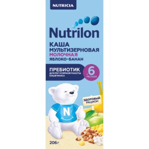 Нутрилон Каша жидкая молочная мультизерновая с пребиотиком яблоко-банан с 6 месяцев, 206г